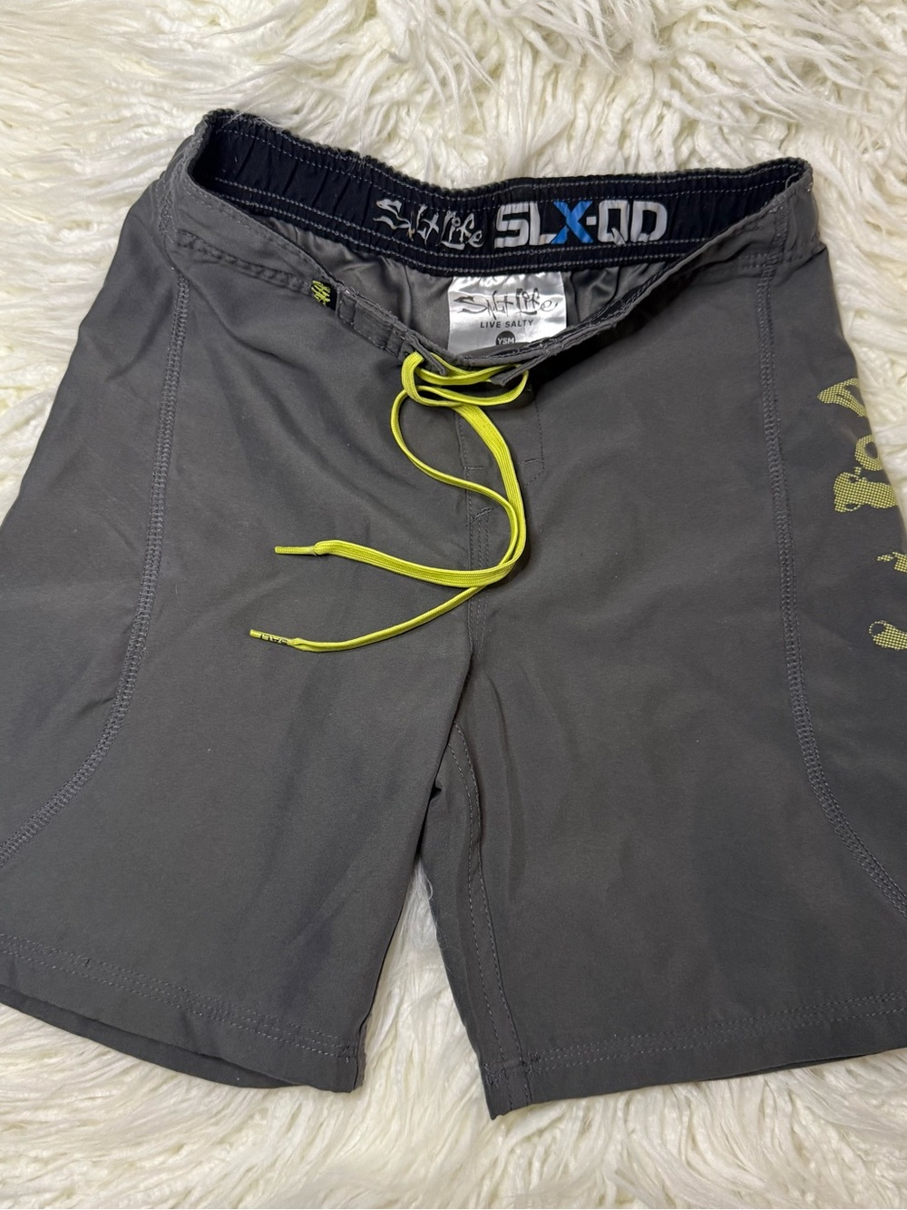 Salt Life Youth S Gray Board Shorts with Lime Drawstring